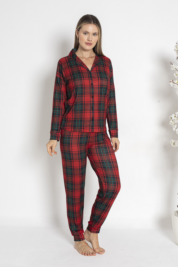 Kadın Termal Önü Düğmeli Pijama Takımı 24494 Bordo