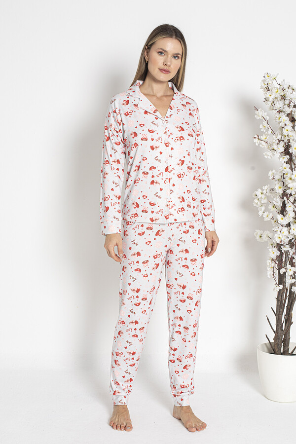 Kadın Termal Önü Düğmeli Pijama Takımı 24495 Ekru
