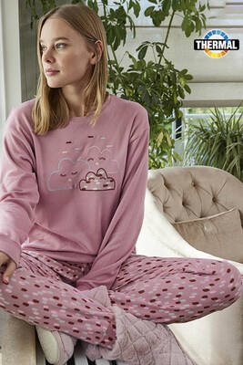 Aydoğan - Kadın Termal Uzun Kol Pijama Takımı 30021 Pembe (1)