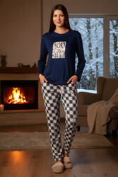 Remsa - Kadın Termal Uzun Kol Pijama Takımı 4714 Lacivert01