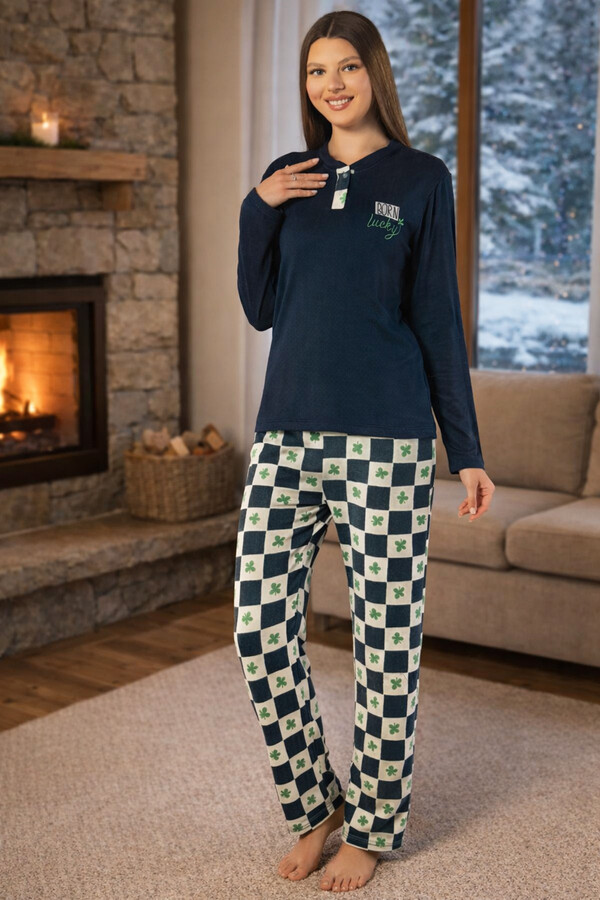 Kadın Termal Uzun Kol Pijama Takımı 4717 Petrol01 - Thumbnail