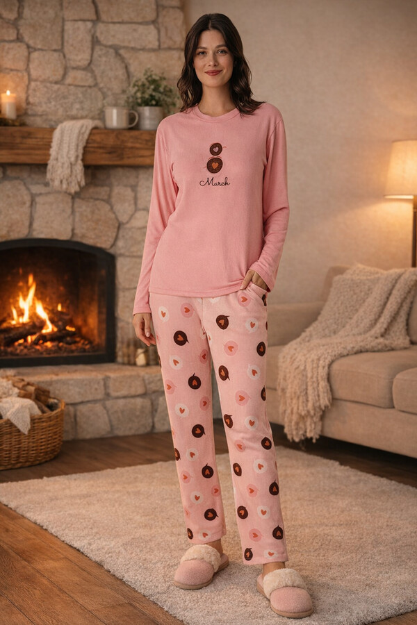 Kadın Termal Uzun Kol Pijama Takımı 4753 Pembe01 - Thumbnail