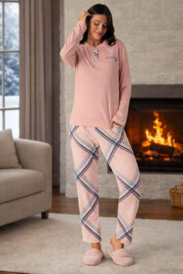 Remsa - Kadın Termal Uzun Kol Pijama Takımı 4756 Pudra01 (1)