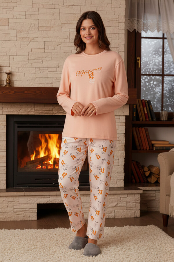 Kadın Termal Uzun Kol Pijama Takımı 4759 Somon01 - Thumbnail