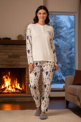 Remsa - Kadın Termal Uzun Kol Pijama Takımı 4761 Ekru
