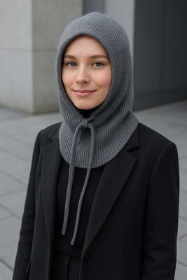 Remsa - Kadın Triko Balaklava Bere Şapka RKŞBYN-05 Antrasit (1)