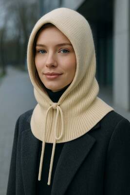 Remsa - Kadın Triko Balaklava Bere Şapka RKŞBYN-05 Bej (1)