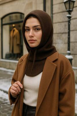 Remsa - Kadın Triko Balaklava Bere Şapka RKŞBYN-05 Kahverengi (1)