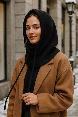 Remsa - Kadın Triko Balaklava Bere Şapka RKŞBYN-05 Siyah