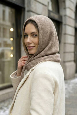 Remsa - Kadın Triko Balaklava Bere Şapka RKŞBYN-05 Vizon (1)