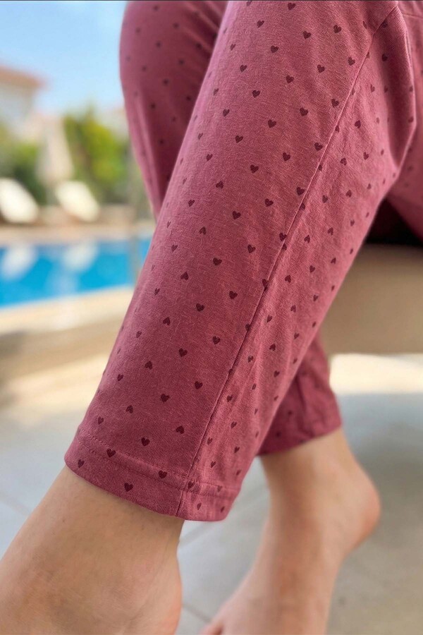 Kadın Uzun Kol Milan Kumaş Önü Düğmeli Puantiye Detay Pijama Takımı 250380 Pembe - Thumbnail