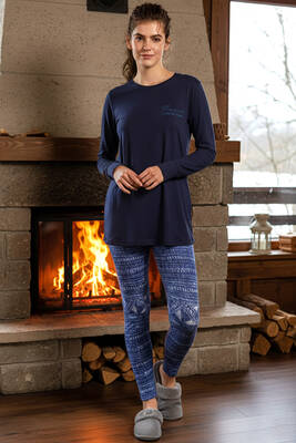 Aydoğan - Kadın Uzun Kol Taytlı Pijama Takımı 40033 Lacivert03
