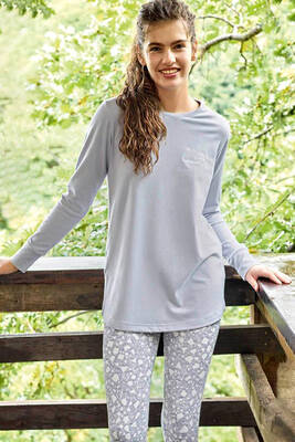 Aydoğan - Kadın Uzun Kol Taytlı Pijama Takımı 40035 Gri02 (1)