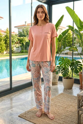 Remsa - Women's Viscose Fabric Short Sleeve Pajama Set 3353 Pudra02