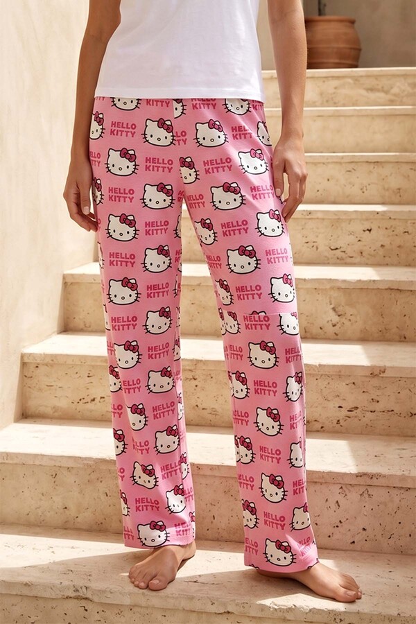 Kadın Viskon Kumaş Desenli Penye Tek Pijama Alt 40 Pembe03 - Thumbnail