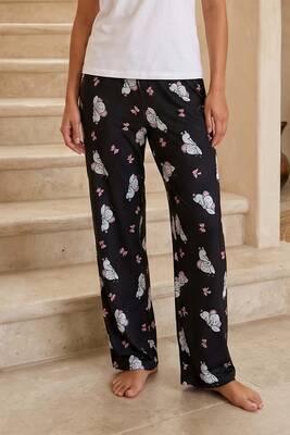 Remsa - Kadın Viskon Kumaş Desenli Penye Tek Pijama Alt 41 Siyah05 (1)