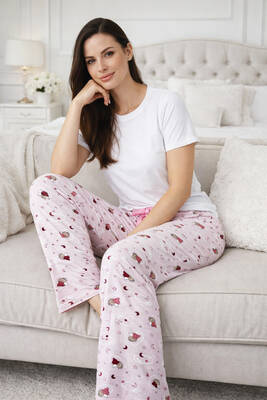 Remsa - Kadın Viskon Kumaş Penye Tek Pijama Alt 01 Pudra