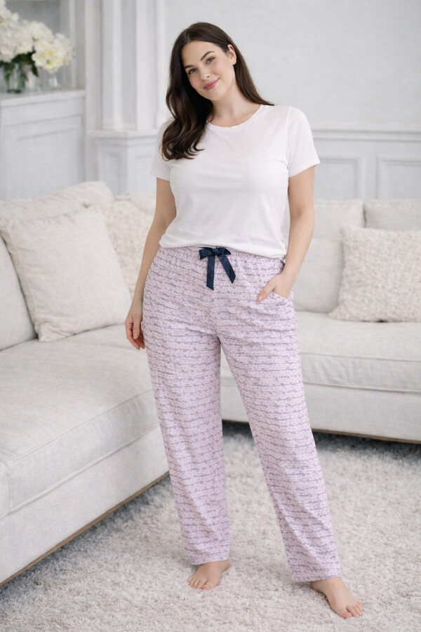 Kadın Viskon Kumaş Penye Tek Pijama Alt 02 Pudra01 - Thumbnail