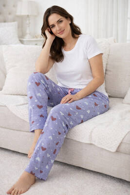 Remsa - Kadın Viskon Kumaş Penye Tek Pijama Alt 03 Lila