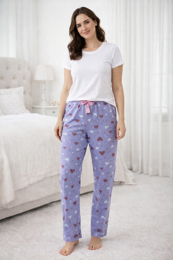 Kadın Viskon Kumaş Penye Tek Pijama Alt 03 Lila - Thumbnail