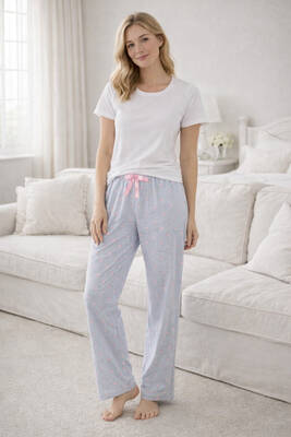 Remsa - Kadın Viskon Kumaş Penye Tek Pijama Alt 10 İndigo (1)