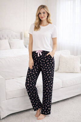 Remsa - Kadın Viskon Kumaş Penye Tek Pijama Alt 15 Siyah (1)