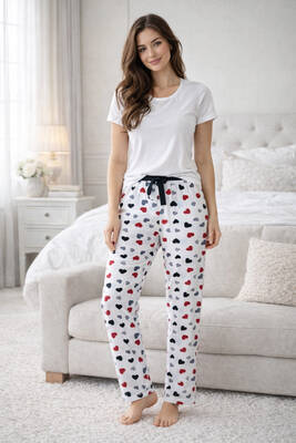 Remsa - Kadın Viskon Kumaş Penye Tek Pijama Alt 16 Beyaz01 (1)