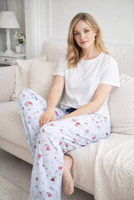 Remsa - Kadın Viskon Kumaş Penye Tek Pijama Alt 20 Buz Mavi