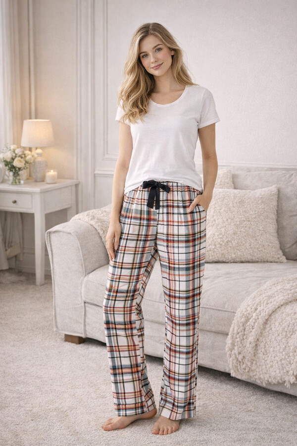 Kadın Viskon Kumaş Penye Tek Pijama Alt 22 Çok Renkli - Thumbnail