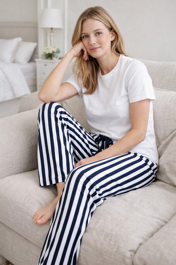 Kadın Viskon Kumaş Penye Tek Pijama Alt 24 Laci02 - Thumbnail