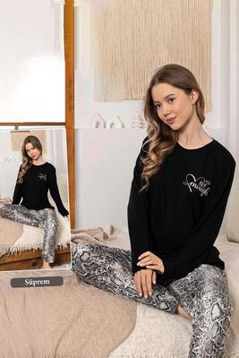 Remsa - Kadın Yılan Desen Suprem Pijama Takımı 0330 Siyah (1)