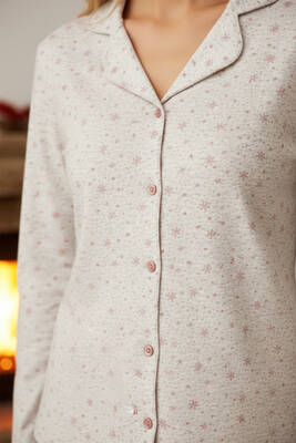 Remsa - Kadın Yıldız Desen Önü Düğmeli Suprem Pijama Takımı 0517 Vizon08 (1)