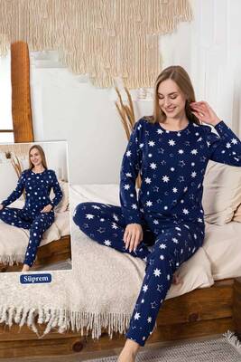 Remsa - Kadın Yıldız Desen Suprem Pijama Takımı 0467 Lacivert