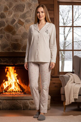 Remsa - Kadın Yıldız Desenli Suprem Pijama Takımı 0527 Vizon07