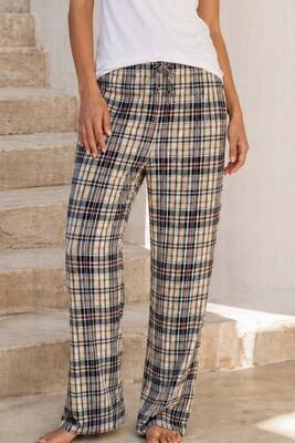 Remsa - Kadın Yumoş Kumaş Ekose Desen Tek Pijama Alt 34 Bej02 (1)