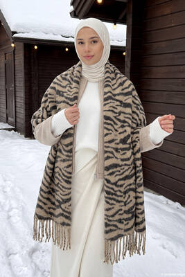 Remsa - Kadın Zebra Desen 70x195 Atkı Şal 1336 Vizon