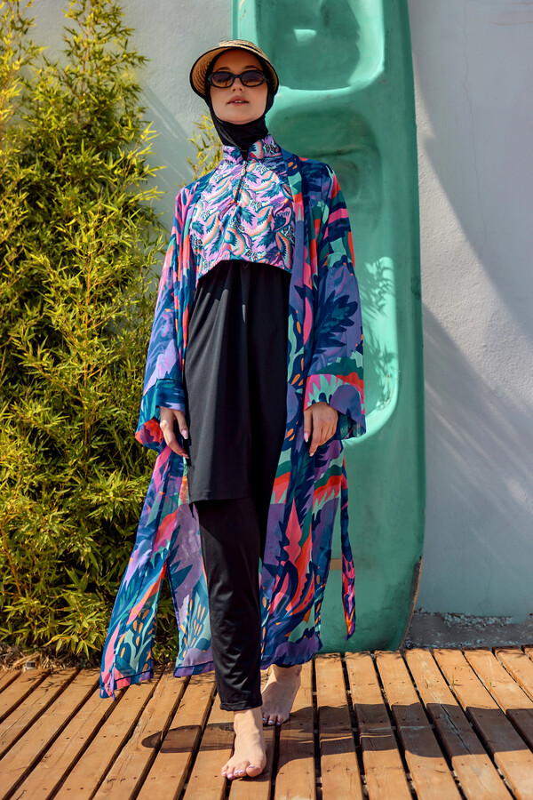 Modest Swimsuit Kaftan Kimono Pareo Purple RP028 Morika - Thumbnail