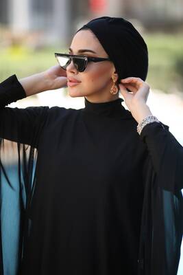 Remsa Mayo Kaftan Tesettür Mayo Üzerine Tül Pareo 9222 Siyah · 3