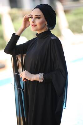 Remsa Mayo Kaftan Tesettür Mayo Üzerine Tül Pareo 9222 Siyah · 4