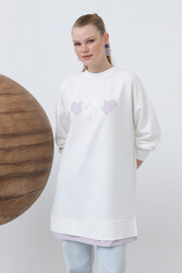Remsa - Kalp Detay Sweat Tunik 10637 Ekru