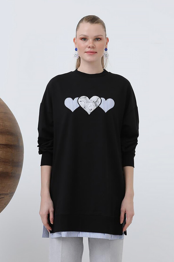 Kalp Detay Sweat Tunik 10637 Siyah