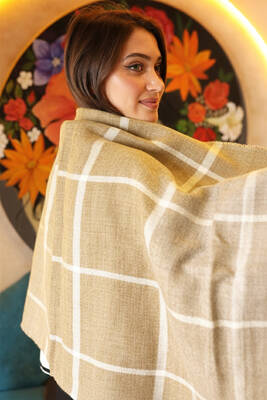 Remsa - Kare Desenli Atkı Omuz Şalı 70X180 cm 1210 Bej01 (1)