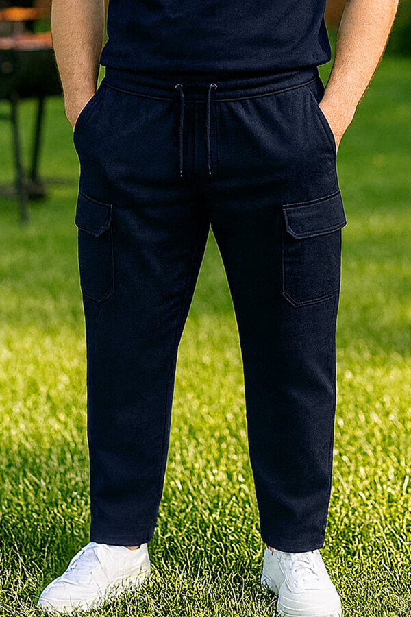 Kargo Cep Detay Düz Paça Erkek Eşofman Altı 24707 Lacivert - Thumbnail