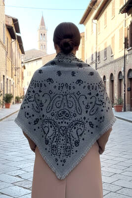 Remsa - Kaşmir Örgü Desenli Kare Omuz Şalı 108x108 cm 1300 Antrasit (1)