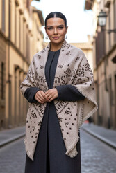 Remsa - Kaşmir Örgü Desenli Kare Omuz Şalı 108x108 cm 1300 Bej