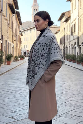 Remsa - Kaşmir Örgü Desenli Kare Omuz Şalı 108x108 cm 1300 Gri (1)