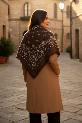 Remsa - Kaşmir Örgü Desenli Kare Omuz Şalı 108x108 cm 1300 Kahverengi (1)