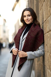 Remsa - Kaşmir Örgü Desenli Üçgen Omuz Şalı 70X155 cm 1301 Mürdüm