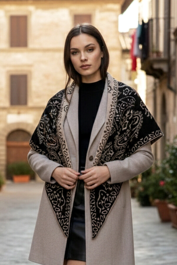 Remsa - Kaşmir Örgü Desenli Üçgen Omuz Şalı 70X155 cm 1301 Siyah