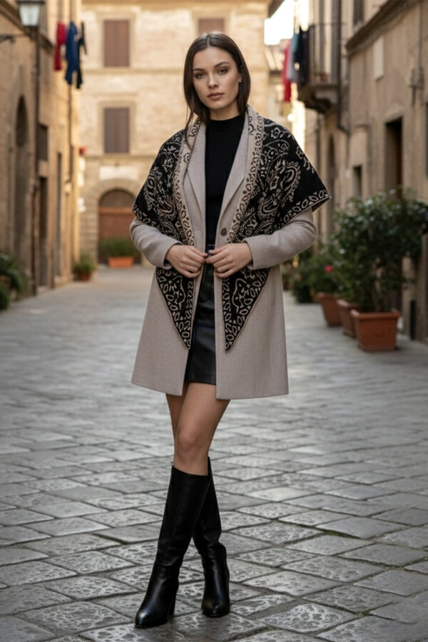 Remsa - Kaşmir Örgü Desenli Üçgen Omuz Şalı 70X155 cm 1301 Siyah (1)